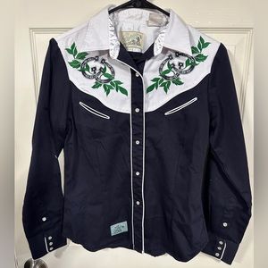 western Roper shirt size S navy blue with horseshoes vintage